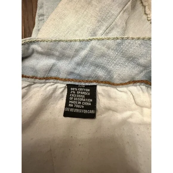 Rue 21 Light Wash Denim Western Mini Skirt Eyelet Lace Y2K Floral Pockets 7/8 - Picture 7 of 8